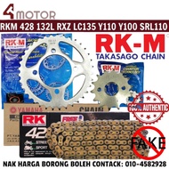 RKM SPROCKET SET WITH CHAIN RK YAMAHA RANTAI GOLD ORING 428 132L YAMAHA RXZ LC135 Y125Z Y110 Y100 SR