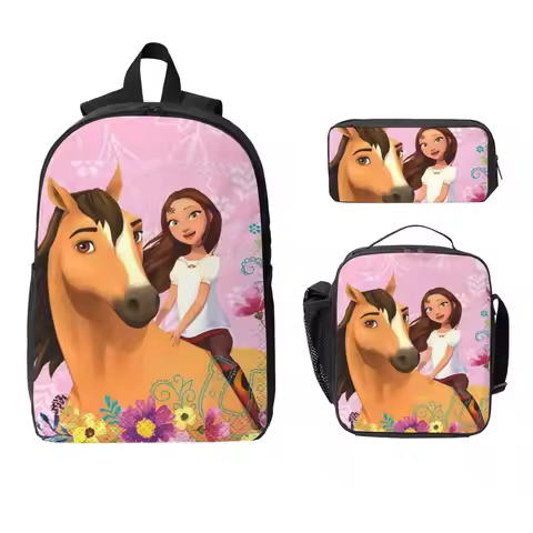 Spirit Riding Free Backpack Student BookBag School Bag Computer Shoulder Bags 3ps Insulated Lunch Ba