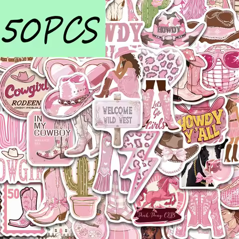 50PCS light pink Howdy Cowgirls stickers, decorative phones, diaries, guitars, eyeglass cases, water