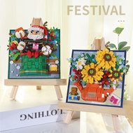 Christmas 3D Print Painting Rose Sunflower Building Block Bouquet Small Particles Birthday Gift with