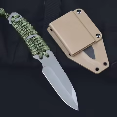 Full Tang Portable Fixed Blade Knife 8Cr13Mov Blade Nylon Rope Handle Fishing EDC Fruit Kitchen Knif