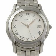 Gucci 5500M 不鏽鋼腕錶，銀色，石英機芯，指針式顯示，銀色錶盤，女錶