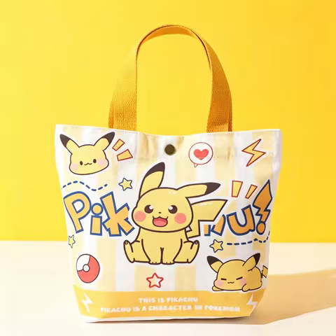 Pokemon Canvas Tote Bag Pikachu Daily Shopping Travel Outdoor Casual Bag Custom Printed Reusable Gif
