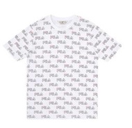 FILA #upthebeat 中性 滿版LOGO 短袖圓領T恤 休閒上衣 -白色 (1TEX-5401-WT)
