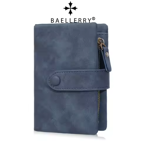 Baellerry Women's Short Wallet Soft Suede PU Leather Card Holder with Multiple Slots Snap Fasteners 