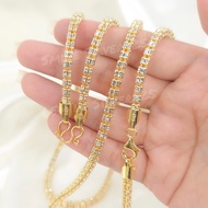 สร้อยคอเงินแท้92.5%Italyชุบ2กษัตริย์ (WG+G)4*4 mm ลายปล้องอ้อยตัดเพชร 4สายเชื่อม Diamond cut