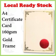 Local Ready Stock A4 Gold Frame Certificate Card with Seal Kertas  Sijil dengan Seal  Merah