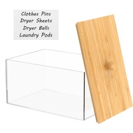 Dryer Sheet Holder with Bamboo Lid and Labels Clear Acrylic Dryer Sheet Container Dustproof Dryer Sh