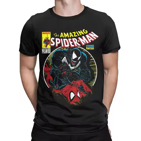 Marvel 2026 New Spider-Man Venom Comic Cover Print T-Shirt Men's and Women's Short Sleeve Street Cas