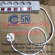 Uk Plug to EU Extension Cable 5 Holes + On Off Every Hole / 3x1.5mm