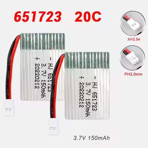3.7V Lipo Battery 150mAh 651723 XH2.54 PH2.0 Plug Drone Batteries for X2 U207 H2 H8 Aircraft H36 NH0