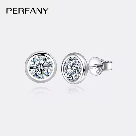 PERFANY 0.3-1CT Moissanite Earrings for Women S925 Pure Silver Bubble Round Laboratory Diamond Earri