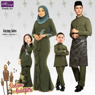 SET FAMILY SEDONDON IBU ANAK KURUNG MODEN ARMY GREEN HIJAU LUMUT BAJU MELAYU SLIM FIT BUDAK KIDSBAJU RAYA 2024 AF ANIS