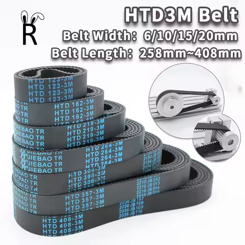 HTD3M Timing Belt Length 258mm to 408mm 3M Belt Width 6mm 10mm 15mm 20mm Synchronous Belt HTD 3M Bel
