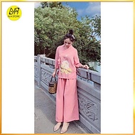 Bộ Đi Lễ Chùa - Đồ Lam Nữ Đi Chùa Đẹp Cao Cấp Trang Nhã Vải Ford Cao Cấp Thêu Hoa Sen 2021 Dành Cho