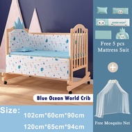 Crib For Baby Wooden Crib Multifunctional With Bedding&Mosquito Net Detachable Changing Table Crib