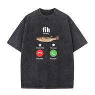 Funny Fih Is Calling Meme T-shirt Humor Fashion Men Women High Quality Washed Vintage T Shirts Overs