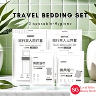 Disposable travel bedding set Compressed Portable Sterilised 3pc/4pc Bedding Set Bed Sheet SMMS Non-