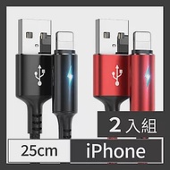CS22 iPhone智能快充保護手機不發熱充電線25cm2色(黑/紅)-2入 黑色