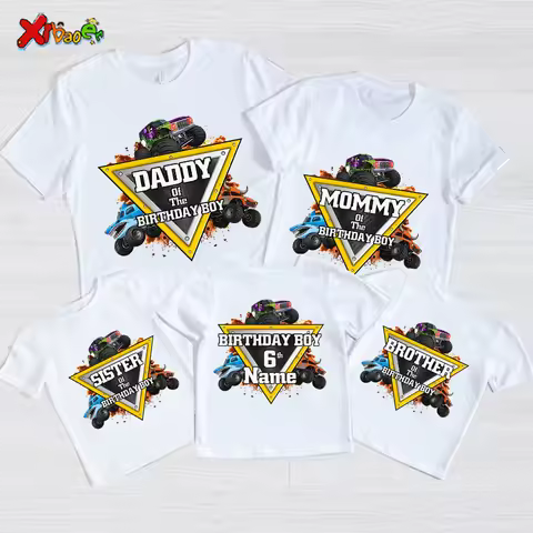 Custom Monster Truck Birthday Shirt Family Matching Tshirt Personalized Name Boys Girl Kid Outfit Se