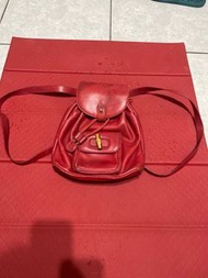 Gucci正品！紅色全真皮竹節後背包