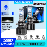 2 Bóng đèn pha LED Novsight N75 9005 HB3 100W 20000LM 6500K Đèn LED siêu sáng cho đèn pha ô tô Cắm v