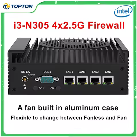 4x i226-V 2.5G Firewall Mini PC 12th Gen Intel i3 N305 N100 Soft Router DDR5 2*COM 2*HDMI Industrial