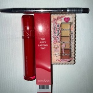 Romand 雙層果汁玻璃水光保濕唇釉 #07 Cherry Bomb/Canmake Color Mixing Concealer 混色遮瑕 04 /Cyber Colors眉筆 06 gray b