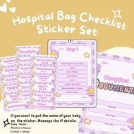 Purple Hospital bag checklist sticker for ziplock set