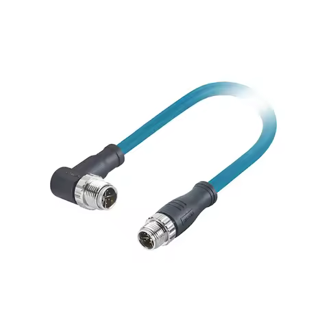 M12 X Code Male Straight to Male Angled Connector 8 Pin Molded 1M PUR 6A Ethernet Cable