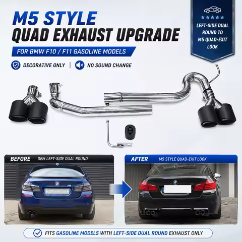 M5 Style Quad Exhaust Tip Fit For BMW 5 Series F10 F11 520i 523i 528i Carbon Fiber Stainless Steel M