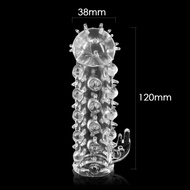 Big Head Dotted Spike Crystal G spot Enlarger Cock Penis Sleeve with Spike and Bolitas Reusable Big Dick Head Dotted Ribbed Spikey Thicken Extender Penis Sleeve for Men for Happy Sex