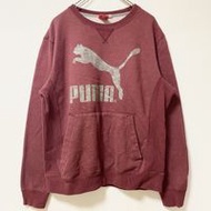 古著PUMA長袖運動衫，帶有大標誌設計，圓領，紅色，前口袋，M 碼