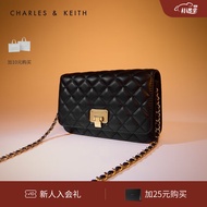 CHARLES&KEITHCK2-70160082-2女包菱格斜挎包 Black黑色 S