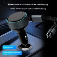 60W Stretchable Car Charger PD30W Fast Charge with Cable Retractable Car Charger Apple Central Contr