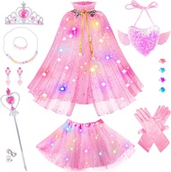 Princess Dress Up Clothes for Little Girl Light Up Princess Cape Set with Crown Princess Dresses for
