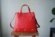 尋寶復古古董包-by Paloma Picasso義大利紅色皮革肩背梯形包