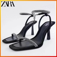 ZARA Spring New High Heel Women's Shoes Bright Ankle Strap Velvet High Heel Sandals 2303/1102303110