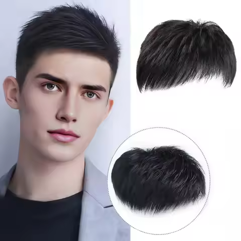Synthetic wig for men with short hair, with a buzz cut style, on a bald head, with high-temperature 