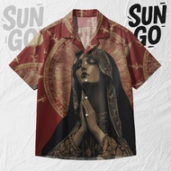 KEMEJA SUN GO Catholic Spiritual Shirt – Premium Painted Mother Mary Pray Motif Shirt | SG177