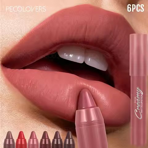 6PCS/SET Creamy Matte Lipstick Kit, 6 Versatile Everyday Lip Shades, Silky Smudge-Proof Lip Crayon,