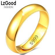 【Hot Sale+24Hours Deliver】24K Gold 999 literal smooth K gold ring opening adjustable ring