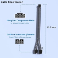 RTX 4070Ti PCIe 5.0 Power Cable Extender, 12VHPWR 16Pin(12+4) Male to 2x8Pin Female 16AWG Sleeved Ex
