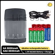 1.5V AA 9800mAh And AAA 8800mAh Alkaline Rechargeable Battery，With USB Battery Charger
