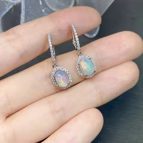 YULEM Versatile Style with Natural Opal, Japanese and Korean Simple oval natural opal Ear Stud, Fema