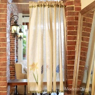 Nordic Cotton Linen Curtain Half Curtain Door Curtain Short Curtain Kitchen Curtain Plant Flower