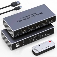 Hdmi Switch 4/5 in 1 Out,8K@60Hz 4K@240Hz/144Hz/120Hz HDMI Splitter with Remote Support 3D/HDR/HDCP2