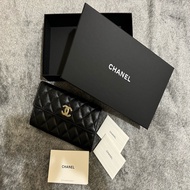 Chanel香奈兒22K荔枝牛皮長夾/香奈兒雕花logo長夾/Chanel wallet/香奈兒黑色長夾/小香黑色長夾