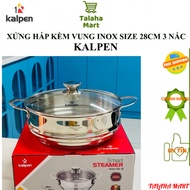 Stainless Steel Steamer 304 size 28cm 3 Steps For 24-26-28cm Pot With Kalpen Glass Lid - Talaha Genuine Shiny Stainless Steel Compact