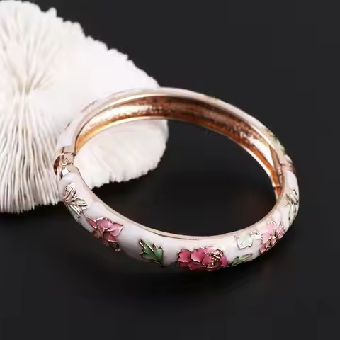 Traditional Vintage Cloisonne Gifts For Women Girl Enamel Handicraft Peony Bracelet Jewelry Accessor